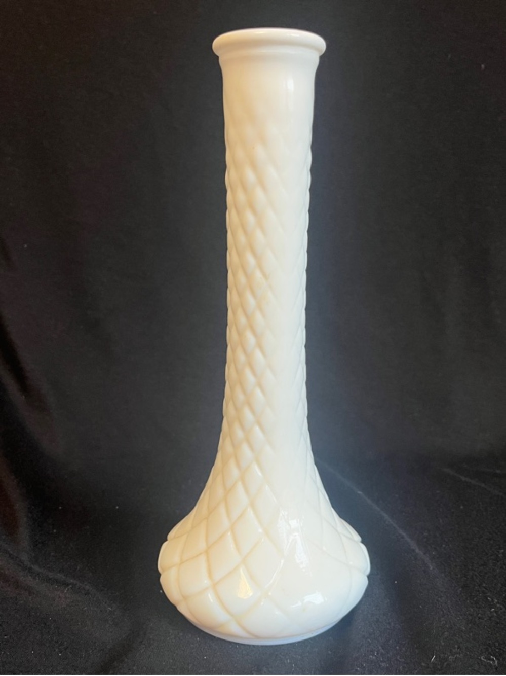Vintage Hoosier Glass Textured Bud Vase - Milk Glass Tall Lattice Design